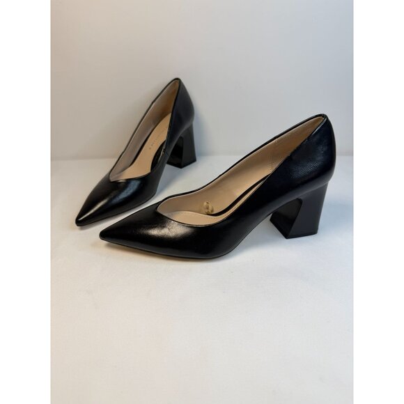 Zara Basic Collection Women Size 7.5 Black Leather Block Heel Pumps Modern Dress - Picture 1 of 13